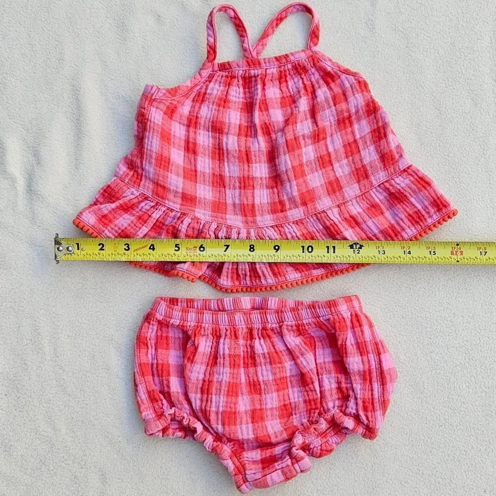 Cat & Jack Pink Plaid Tank Top and Shorts Set Size 18M